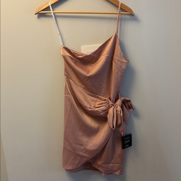 NWT Lulus Meant To Be Together Dusty Pink Satin One-Shoulder Mini Dress Sz XS - Picture 5 of 9